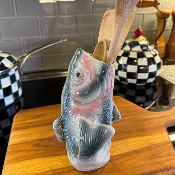 Vintage Large Mouth Bass Vase Iridescent - Picture 9 of 17